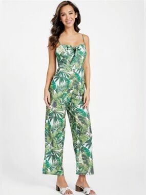 Guess Valerie Tie Jumpsuit XS Shamrock Tropical Infusion Wide Leg Resort